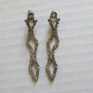 Rhinestone earrings vintage paste costume jewelry mid century drop pierced ears